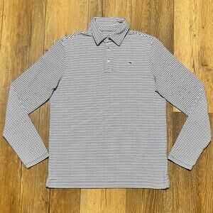 Vineyard Vines Edgartown Long Sleeve Polo Shirt Pima Cotton L Blue Striped Whale